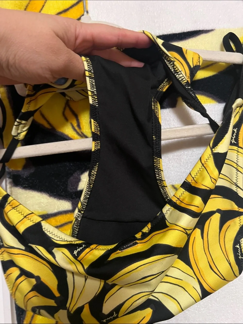 PINK vs Banana Print bikini with matching Beach Towel